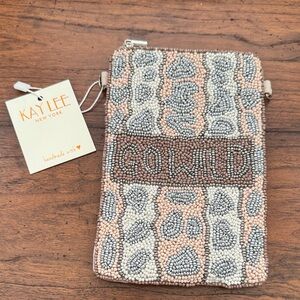 Kay Lee Beaded Clutch or Cell Phone Crossbody Bag with 'Go Wild' Design NWT